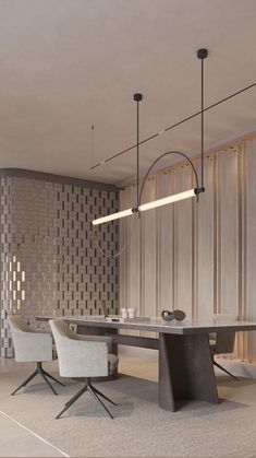 a dining room with a table and chairs next to a wall that has vertical blinds on it