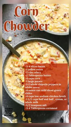 the recipe for corn chowder is shown