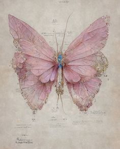 a drawing of a pink butterfly sitting on top of a piece of paper