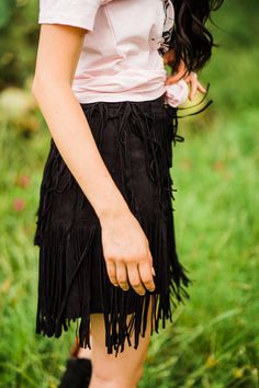 Faux suede Studded Fringe Fabric: 95% Polyester 5% Spandex Model is wearing a size Small Fringe Fabric, More Than Meets The Eye, Crisp White Shirt, Fringe Skirt, The Eye, The Details, White Shirt, Faux Suede, Tulle Skirt