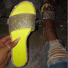 Upper Material: PUHeels Height: Flat? Sparkly Chanclas, Open Shoes, Bling Flip Flops, Sparkle Flats, Rubber Slippers, Glitter Flats, Rhinestone Flats, Rhinestone Shoes, Crystal Shoes