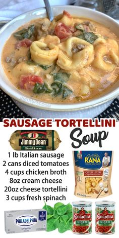 an advertisement for pasta sauce tortellini soup