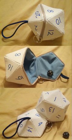 three different images of an origami box with numbers on the inside and outside