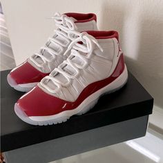 Air Jordan 11 Retro Cherry Red Size 5.5 Gs Jordan Shoes With Air Max Cushioning And White Sole, University Red Basketball Shoes With Cushioned Footbed, Red High-top Synthetic Basketball Shoes, University Red Synthetic Basketball Shoes With Round Toe, Red Lace-up High-top Sneakers With Air Max Cushioning, University Red Basketball Shoes With Air Max Cushioning, Red High-top Sneakers With Air Max Cushioning, Red Basketball Shoes With Boost Midsole And Round Toe, Red Basketball Shoes With Boost Midsole