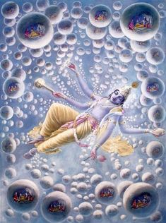 an image of a woman floating in the air surrounded by bubbles