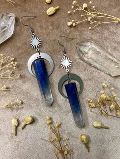 resin lapis lazuli blue crystal dangle earrings Opening Your Third Eye, The Starry Night, Starry Night Sky, Lapis Lazuli Stone, The Heavens, Raw Brass, Blue Hues, Earrings Silver, Blue Stone