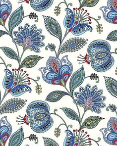 a blue and red floral pattern on white background