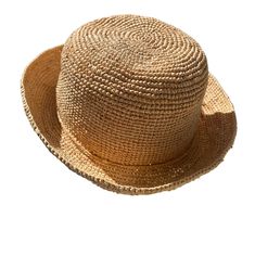 "French Market Hat. Crochet Straw Sun Hat handmade from natural raffia with adjustable brim can be styled up or down. A real classic French style hat for any occasion.  🌀Natural organic raffia hat 🌀Adjustable with tie  🌀Casual Provence style  🌀Lightweight and easy to pack for travel One Size, adjust using raffia tie. Inner circumference: Short brim. Head size or crown 23-24\" or 59-60 cm max. Size across including short brim approx:   10\" or 26cm Raffia Straw Crafted from 100% natural organ Pack For Travel, Hat French, Straw Crafts, Straw Bucket Hat, Classic French Style, Raffia Hat, Style Français, Metal Fish, Provence Style