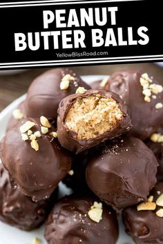 chocolate peanut butter balls on a white plate