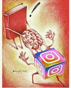 a drawing of a cube with a brain on it