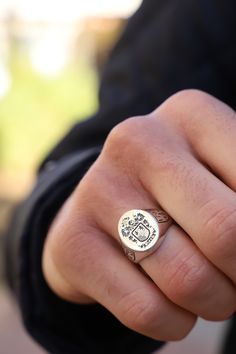 "Silver Crest Ring, Coat of Arms Signet Ring, Family Crest Rings, Family Crest Signet Ring, Custom Signet Ring, Personalized Seal Ring ❥You can send us your family logo or symbol and order your product. When we receive your order, we will send you a sketch of your logo and ask for your confirmation. After you confirm your logo, we will immediately start manufacturing your product. ☞ ☞ ☞ ITEM DESCRIPTION ☜ ☜ ☜ * Material : 925K Sterling Silver * Ring Face Size Options ; - Small Face Size : 14 x 1 Signet Ring Men Family Crest, Palladium Ring Men, Family Crest Rings, Cool Rings For Men, Custom Signet Ring, Family Ring, Family Logo, Small Face, Family Rings