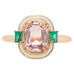 Artdeco Style, Enameled 14K Gold Morganite and Emerald Cocktail Ring This ring was made with quality materials and excellent handwork. I guarantee the quality assurance of my handwork and materials. It is vital for me that you are totally happy with your purchases. 14K Solid Gold. with hallmark. Weight: -3.83 Grams (It may vary according to the ring size.) Main Stone Details: -1.80 Ct. Morganite Side-Left&Right Stone Details: - Total 0.20 ct. Emerald The item has exceptional lustre and clarity. Sturdy setting. Please feel free to ask every question of the ring’s details. I can re-size or re-shape this ring as you wish. All my products are certified. Free Gift Packaging I always believe in a piece of jewellery as a gift is an exciting experince. I want to make this moment more special, I am Emerald Cocktail Ring, Emerald Cocktail, Gold Cocktail Ring, Diamond Free, Gold Cocktail, Morganite Ring, Gifts For My Wife, Pretty Wedding, Garnet Rings