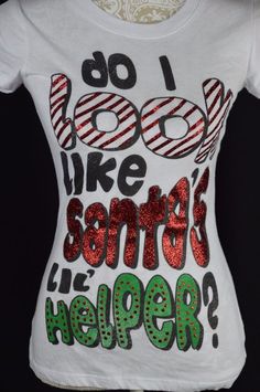 Ransom Women Medium White Crewneck Santa's Little Helper Red Green Glitter Shirt #Ransom #KnitTop #Casual Red Graphic Print T-shirt For Party, White Short Sleeve Christmas Shirt, Party Red T-shirt With Graphic Print, Red Cotton Party T-shirt, Casual White T-shirt For Christmas, White Short Sleeve Christmas T-shirt, Pink Christmas T-shirt With Short Sleeves, Cheap Women's Christmas T-shirt, Glitter Shirt