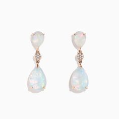 14K Rose Gold Opal and Diamond Drop Earrings Rose Stone, Soft Classic, Effy Jewelry, Jewelry Stand, Diamond Drops, Diamond Drop Earrings, Gold Rose, Round Diamonds, Gold Metal