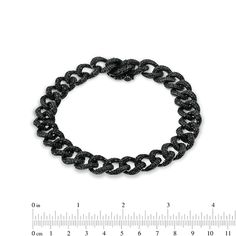 Capture his unique personality with this diamond curb chain bracelet. Fashioned in solid sterling silver with black rhodium plate, this style showcases curb links glistening with alluring black diamonds and beaded details. Radiant with 1 ct. t.w. of diamonds and a brilliant buffed luster, this 8.0-inch bracelet secures with a box clasp. Elegant Black Chain Bracelet With Silver Chain, Black Chain Link Jewelry With Solid Construction, Black Cuban Link Jewelry With Curb Chain, Black Cuban Link Curb Chain Jewelry, Black Chain Link Bracelet With Box Chain, Black Chain Link Bracelet For Formal Occasions, Black Link Jubilee Bracelet, Formal Black Chain Link Bracelets, Black Link Jewelry For Formal Occasions