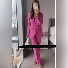 Zara Full Length Fuchsia Trousers. Size S. Never Worn. Stunning Color No Modifications Have Been Made To These Pants. Double Button And Zip Closure. Zara Jumpsuit, Jumpsuit Trousers, Zara Pants, Pant Jumpsuit, Full Length, Pants For Women, Zara, Trousers, Pants