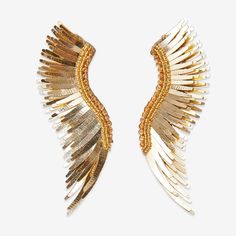 Metallic Madeline Earrings Gold Mignonne Gavigan, Boho Chic Earrings, Chic Earrings, Gold Statement Earrings, Tone Hair, Simple Tees, Virtual Fashion, Wing Earrings, Sequin Beading