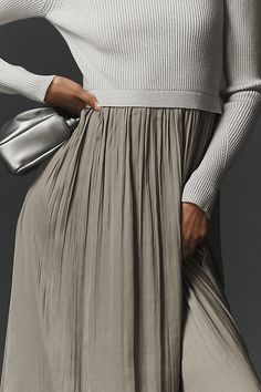 Two is always better than one. Think Thea, our fan-fave twofer dress that features a tight-knit ribbed bodice and flowy skirt. u200b | The Thea Twofer Sweater Dress by Anthropologie in Grey, Women's, Size: Smallmall, Polyester/Polyamide/Viscose Twofer Sweater, Twofer Dress, High Neck Long Sleeve, Dress Gift, Flowy Skirt, 50 Fashion, Jumper Dress, Gray Dress, Pullover Styling