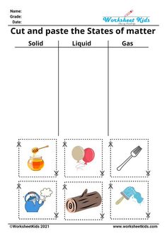 cut and paste the states of matter worksheet with pictures to help students learn