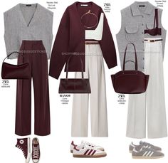 Beige Maroon Outfit, Outfits For Deep Winter Women, Maroon Winter Outfits, Burgundy Capsule Wardrobe, Burgundy And Blue Outfit, Outfit Maroon, Beige Hose, Maroon Outfit