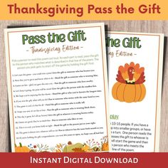 thanksgiving pass the gift with an image of a turkey