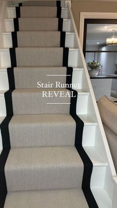 a stair runner that has been painted black and white with the words star runner reveal on it