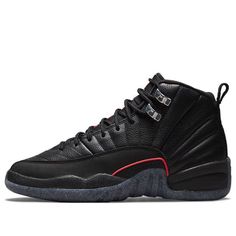 Looking for a pair of shoes that are both stylish and sustainable? Look no further than the Air Jordan 12 Retro Utility GS "Grind"! These grade-school sneakers are constructed with tumbled leather and nubuck, finished in black with stitched detailing and Bright Crimson accents. A heel pull-loop makes them easy to put on and take off, while full-length Zoom Air cushioning provides a comfortable ride. And best of all, they feature Nike Grind rubber outsoles made from recycled material - perfect for the eco-conscious shopper. Whether you're hitting the court or just running errands, the Air Jordan 12 Retro Utility GS "Grind" has you covered in style! (SNKR/Retro/High Top/Basketball) Leather Jordan Shoes With Contrast Sole For Sports, Leather Basketball Shoes With Cushioned Footbed For Streetwear, Leather Jordan Shoes With Contrast Sole For Streetwear, Leather Basketball Shoes With Textured Sole For Streetwear, Leather Jordan Lace-up Shoes For Streetwear, Leather Jordan Shoes For Streetwear, Leather Lace-up Jordan Shoes For Streetwear, Leather Jordan Shoes With Boost Midsole For Streetwear, Sporty Leather Lace-up Jordan Shoes