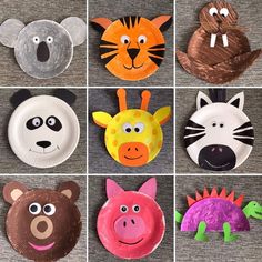 paper plates with different animal faces on them