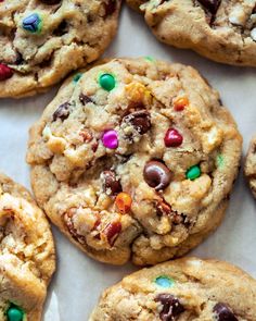 chocolate chip cookies with m & m candy on top