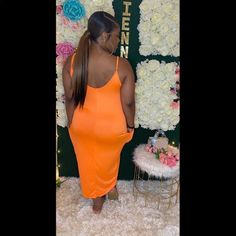 Pocketed Maxi Dress Orange V-neck Midi Dress For Night Out, Orange Midi Dress For Night Out, Casual Orange Dress For Night Out, Casual Orange Dresses For Night Out, Casual Orange Dress For Date Night, Pocket Maxi Dress, Black Orange, Orange Black, Colorful Dresses