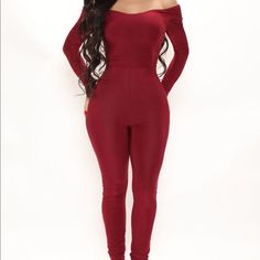 Fashion Nova Jumpsuit Size Large Nwt High Waist Red Jumpsuits And Rompers For Night Out, Red Long Sleeve Jumpsuits And Rompers For Date Night, Red Stretch Jumpsuit For Date Night, Red Bodysuit For Date Night, Chic Red Bodysuit For Date Night, Fitted Burgundy Jumpsuits And Rompers, Us Red Jumpsuit, Red Long Sleeve Jumpsuit For Loungewear, Red Long Sleeve Onesie