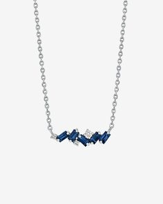 Suzanne Kalan Frenzy Dark Blue Sapphire Mini Bar Pendant in 18k white gold Formal Necklace, Cascade Necklace, White Diamond Necklace, Diamonds Necklace, Graduation Necklace, Necklace Ideas, Bar Pendant, Geometric Jewelry, Sapphire Necklace