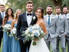 a bride and groom with their bridal party