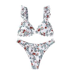 Zaful Women's Ditsy Floral Printed Triangle Bikini New With Tag, Never Worn. No Smoke Or Pets. See Pics For Details. A Couple Of 'Marks' From Warehouse Handling -- Should Come Clean With First Laundering. Y508 White Triangle Top Swimwear With Floral Print, White Floral Triangle Top Swimwear, White Floral Print Triangle Top Swimwear, White Floral Print Beachwear Swimwear, Triangle Bathing Suit, Zaful Bikinis, Orange Swimsuit, Triangle Swimsuit, Swimsuits Hot