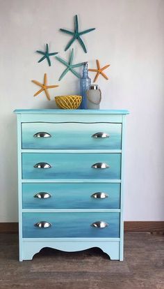 Beachy Dresser, Beachy Furniture, Beachy Room Decor, Repainting Furniture, Beach Inspired Decor, Paint Blue, Beach Furniture, Beachy Room, Bottle Of Water