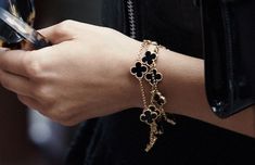 Black Van Cleef, Van Cleef Aesthetic, Vintage Alhambra Bracelet, Alhambra Bracelet, Van Cleef & Arpels, Golden Beads, Feeling Lucky, Super Rich Kids, Serena Van Der Woodsen