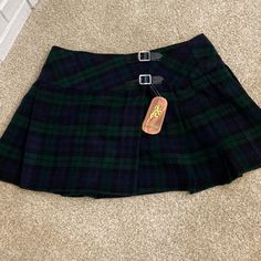 Nwt Scottish Design, Tartan, Navy Blue, And Green, Has Velcro In The Waist For Lots Of Adjustments ,Feels Like It Has Wool In It. Sz.38 Scottish Fitted Skirt For School, Scottish Style Fitted Skirt For School, Fitted Scottish Skirt For School, Scottish Outfit, Scottish Design, Green Plaid Skirt, Scottish Clothing, Green Tutu, Black Floral Skirt