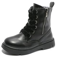 This children's unisex ankle boot comes in a variety of stunning and distinctive colors. The boot boasts 6 eyelets with adjustable laces for a personalized fit, as well as a convenient side zipper for effortless wear. The upper is crafted from waterproof leather, ensuring dryness for little feet in damp environments. It can be effortlessly paired with a multitude of styles, including denim, hip-hop, casual, and trendy. All in all, this combat-style toddler's unisex ankle boot is both comfortable Toddler Boots Boy, Kids Combat Boots, Girls Combat Boots, Combat Shoes, Boys Snow Boots, Kids Ankle Boots, Toddler Snow Boots, Combat Boots Style, Kids Snow Boots