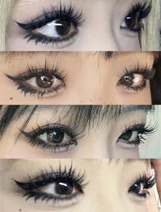 Gyaru Assesories, Alt Makeup Ideas Eyeliner, Cute Alt Makeup Ideas, Eye Bag Makeup Look, Emo Douyin Makeup, Anime Eyeliner Styles, Alt Makeup No Lashes, Batwing Makeup, Blonde Hair Anime Character