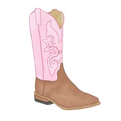 Pink Western Boots For Ranch, Boot Illustration, Cowboy Boots Drawing, Pink Cowgirl Boot, Illustration Rose, Hot Pink Background, Pink Cowgirl Boots, Wedding Crest, Pink Cowgirl