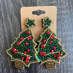 Nwot Beaded Christmas Tree Earrings. Never Worn And In Perfect Condition Festive Beaded Earrings With Dangling Beads As Gift, Festive Beaded Dangle Earrings, Festive Beaded Earrings For Gift, Christmas Dangle Beaded Earrings With Colorful Beads, Christmas Red Beaded Earrings With Colorful Beads, Holiday Beaded Dangle Earrings, Christmas Colorful Beaded Dangle Earrings, Christmas Red Beaded Earrings, Christmas Festive Beaded Dangling Earrings