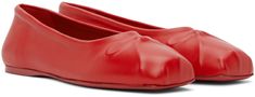 Nappa leather ballerina flats in red. · Square toe · Hand-embossed bow accent at vamp · Nappa leather lining · Leather sole with rubber injection Supplier color: Tulip Chic Red Ballet Flats For Formal Occasions, Chic Red Ballet Flats For Formal Events, Red Ballet Flats For Evening, Red Leather Ballet Flats For Formal Occasions, Formal Leather Ballet Flats With Red Sole, Red Round Toe Ballet Flats For Evening, Chic Red Leather Ballet Flats, Leather Ballet Flats With Red Sole And Pointed Toe, Elegant Leather Ballet Flats With Red Sole