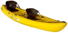 a yellow kayak with two seats on it