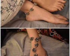 Bohemian Festive Anklets With Silver Beads, Festive Bohemian Silver Beads Anklets, Festival Anklets With Silver Beads, Bohemian Metal Anklets With Oxidized Finish, Festive Silver Anklets With Oxidized Finish, Festive Silver Beaded Anklets For Festivals, Festive Silver Oxidized Anklets, Bohemian Oxidized Anklets With Adjustable Fit, Bohemian Oxidized Adjustable Anklets