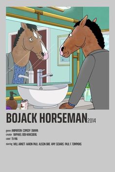 a horse and a man in a bathroom with the caption bojack horseman 2012