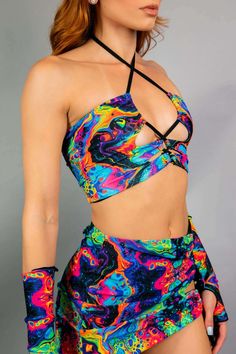 Introducing the Vivid Ibiza Top - the perfect choice for your next rave. This sexy lace up top features a stunning trippy rainbow print that is sure to make you stand out. Made for dancers who want to make a statement, it's comfortable, stylish, and perfect for any rave. Say hello to our newe... Trippy Rainbow, Lace Front Top, Lace Up Tank Top, Lace Up Top, Rave Wear, Rainbow Print, Ibiza, Lace Front, Lace Up