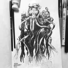 a drawing of an octopus with many tentacles