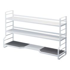 a white shelf with two shelves on each side and one shelf below the shelf is empty