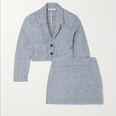 Reformation Elton Gingham Linen Cropped Blazer And Mini Skirt Set Size 2 Brand New With Tags And Packaging, Unworn. No Longer Sold On Website. Includes Both Skirt And Jacket. Blazer With Skirt, Senegal Fashion, Light Blue Blazer, Fitted Mini Skirt, Reformation Clothing, Skirt And Jacket, Gingham Linen, Mini Skirt Set, Blue Mini Skirt