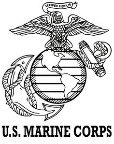 the marine seal with an eagle and globe on it is shown in black and white